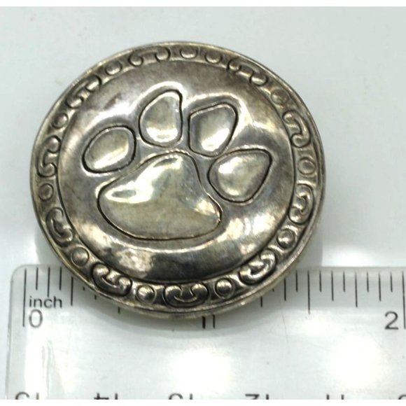 VINTAGE MJ Marie Jennifer dog paw/cat paw pendant/brooch/pin silver tone 1 1/2" - Picture 5 of 7